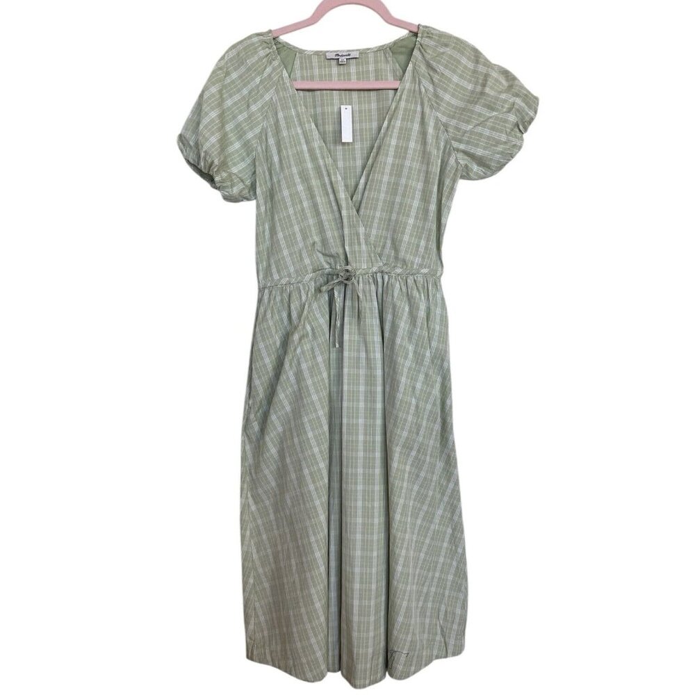 Madewell Dress Womens Size XXS green White Plaid Peasant Boho Puff Sleeve $128
